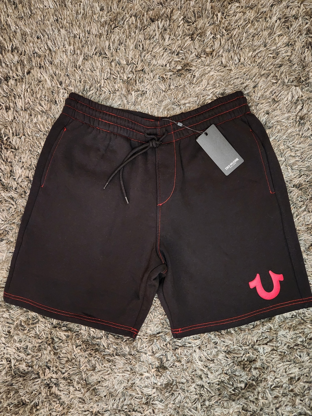 True Religion Black Athletic Shorts with Red Logo